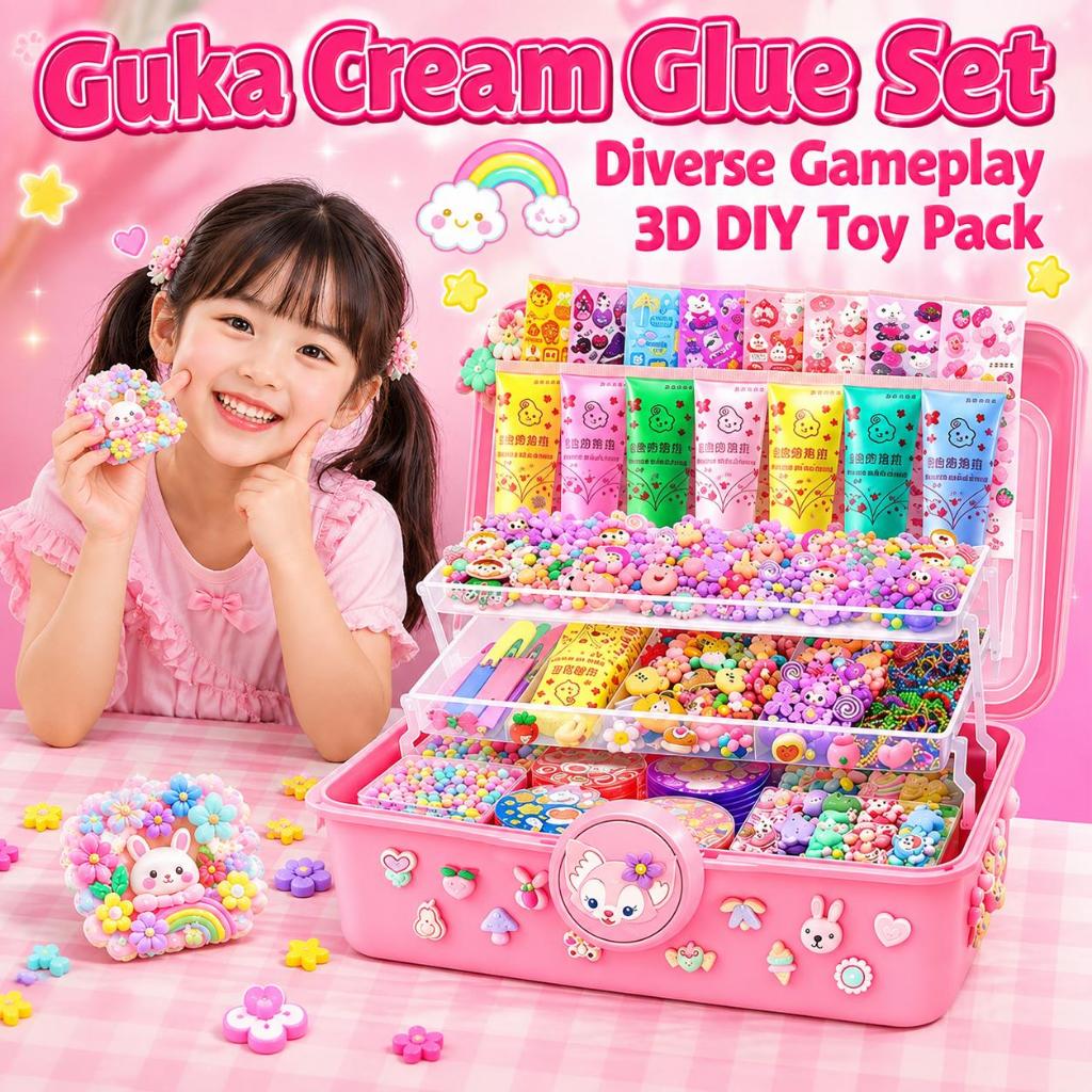 523 ชิ้น Guka ชุดสติกเกอร์ครีมกาว พวงกุญแจชุดวัสดุ อุปกรณ์ทำเครื่องประดับเด็ก ของเล่นเสริมพัฒนาการ ของเล่นเด็กผู้หญิง