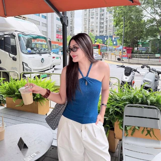 Pia top เสื้อคล้องคอไหมพรม (งาน Pia Handmade) Free Size ผ้าไหมพรมนุ่มยืดได้เยอะมาก AOMMKO- S133