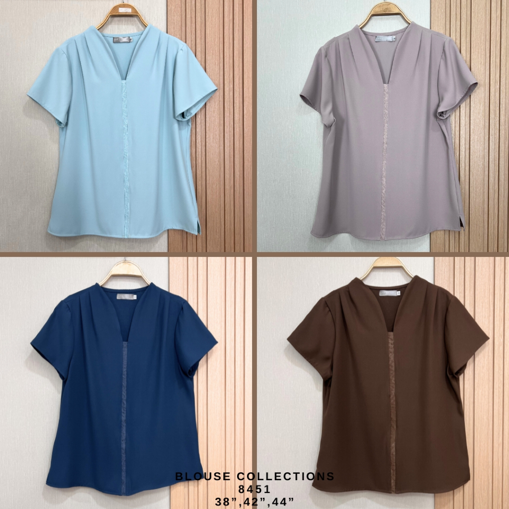 Laboratory 8451# เสื้อคอวีแต่งผ้าแก้วด้านหน้า มีไซส์ 38,42