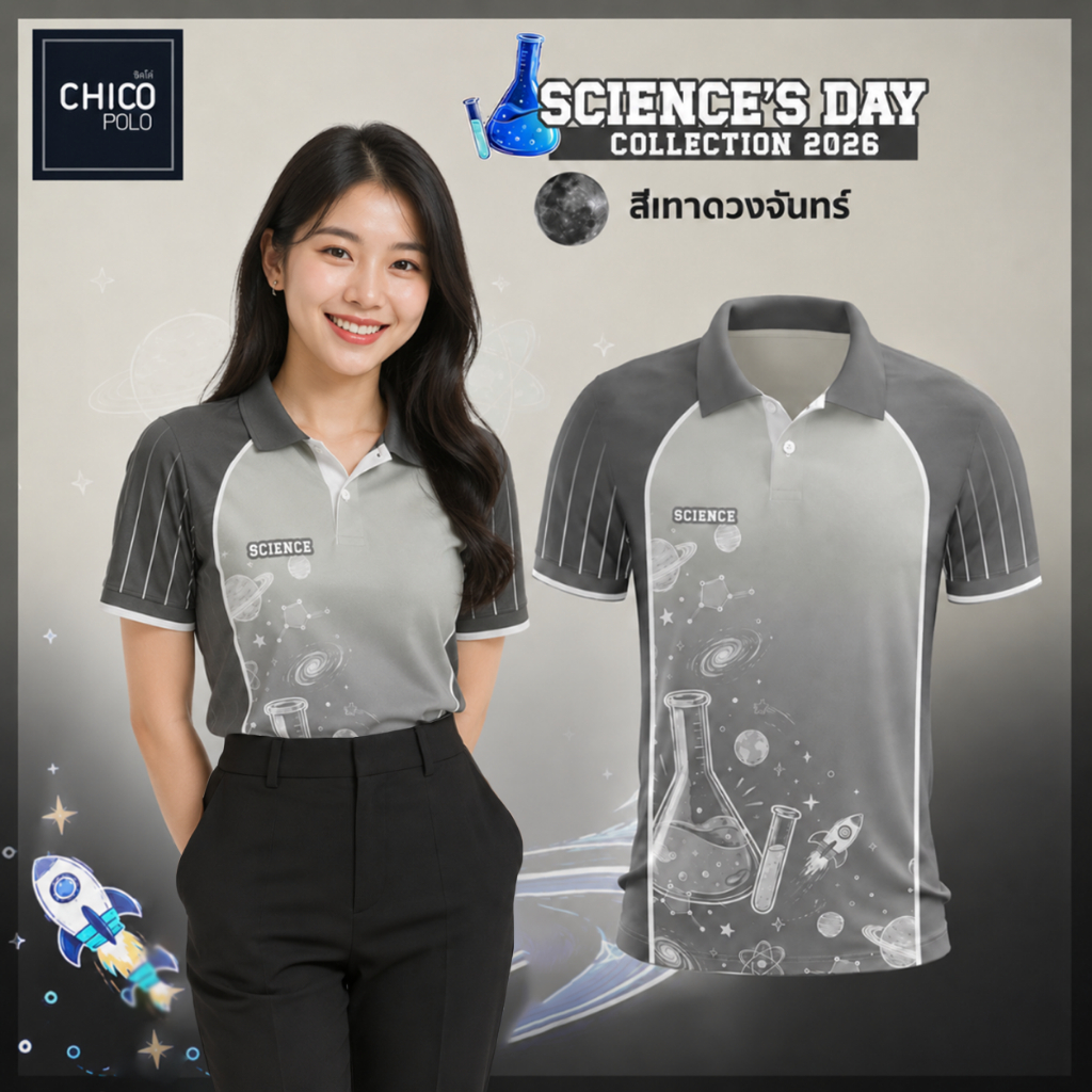 Chico Polo เสื้อวิทยาศาสตร์ ทรงโปโล ผู้หญิง รุ่น SCIENCE’S DAY สีเทาดวงจันทร์ (พิมพ์โลโก้หน่วยงานได้)