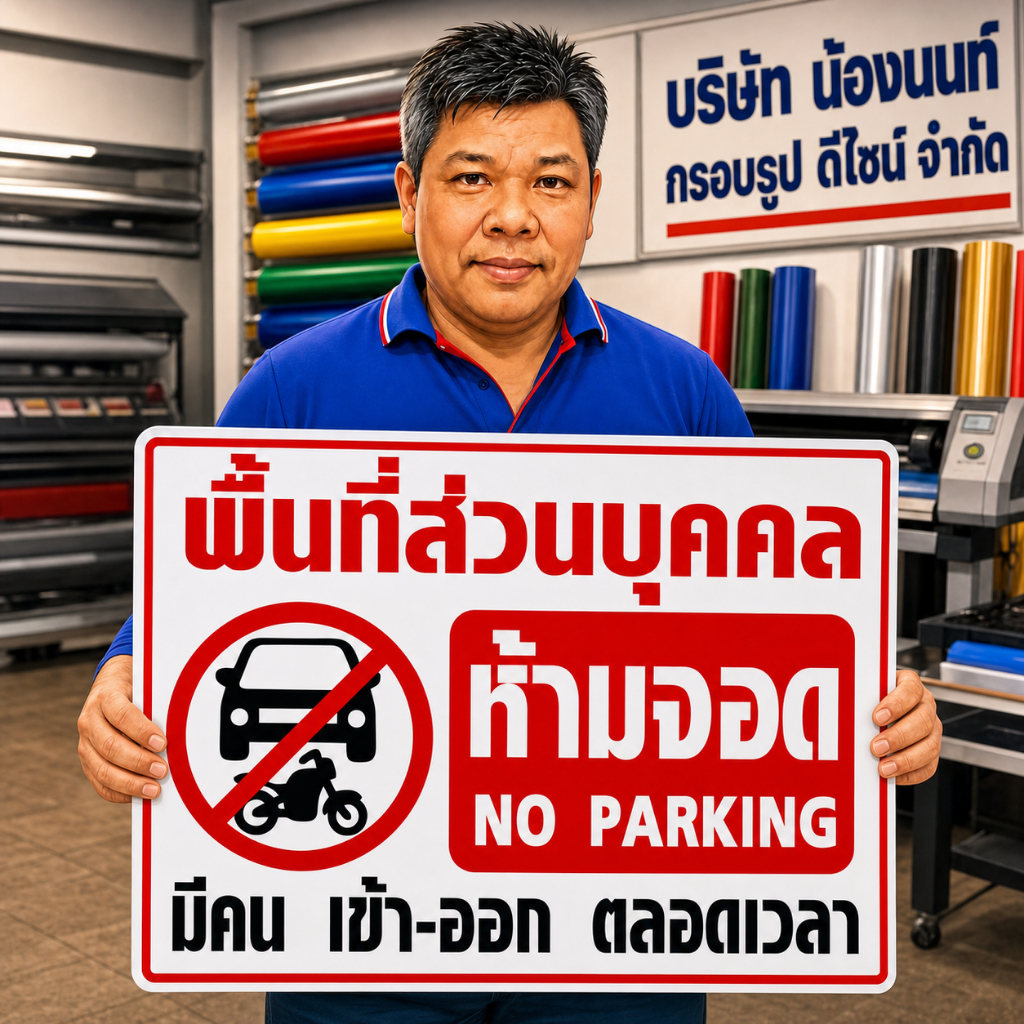 ป้ายไวนิล(V13) ห้ามจอด ป้ายกรุณาอย่าจอดรถขวางทาง ห้ามเข้าก่อนได้รับอนุญาต