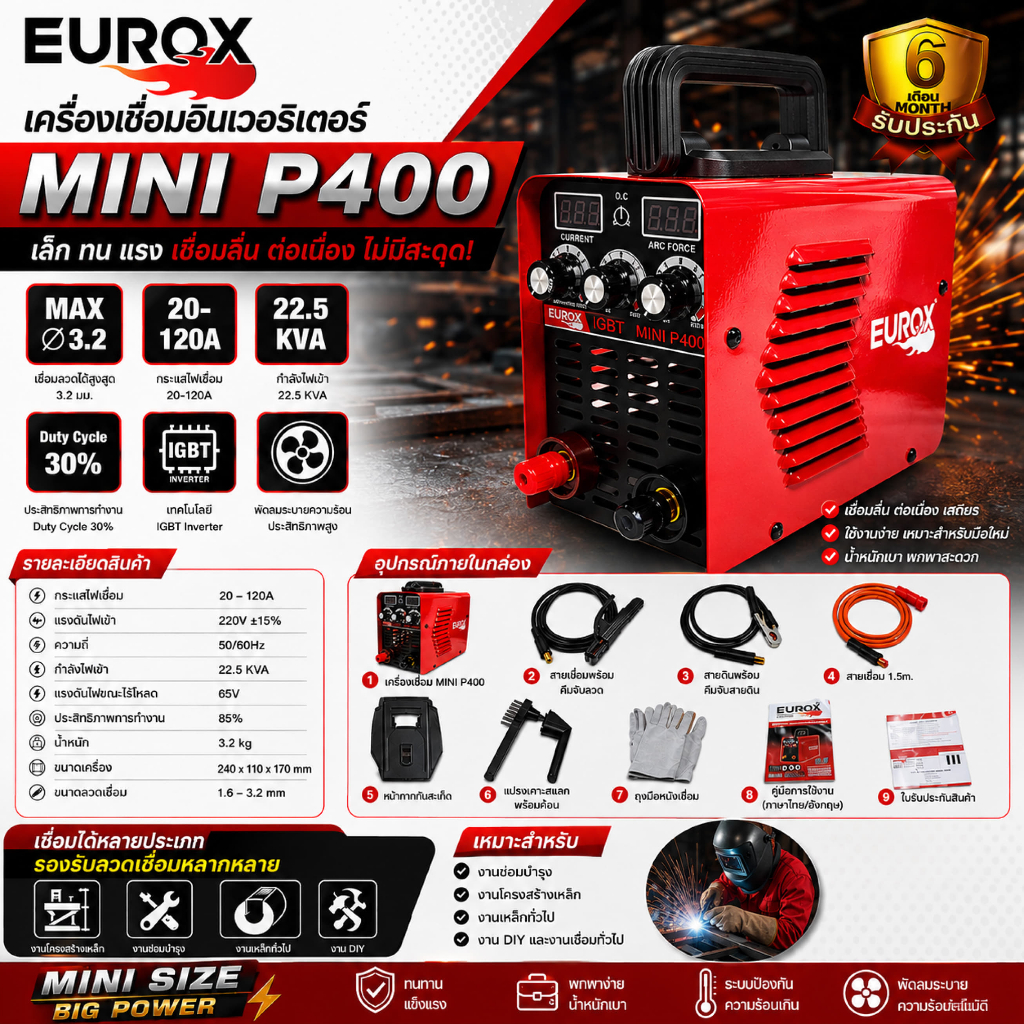EUROX เครื่องเชื่อม EUROX MINI P400 ใช้เชื่อมเหล็ก ส่งตรงจากโรงงานของแท้