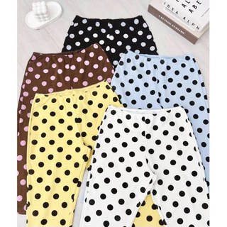 งานนำเข้า❤️ ❤️Polka Dot Capri Pants กางเกงคาปรีลายจุดเข้ารูปแต่งขอบเอวลูกไม้ ผ้ายืดเนื้อยืดเด้ง