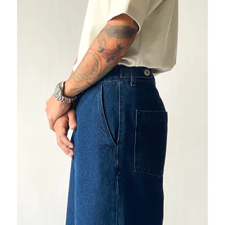 BROWN BUTTONS EASY DENIM PANTS กางเกงผ้ายีนส์ฟอก ทรงกระบอก สีเข้ม