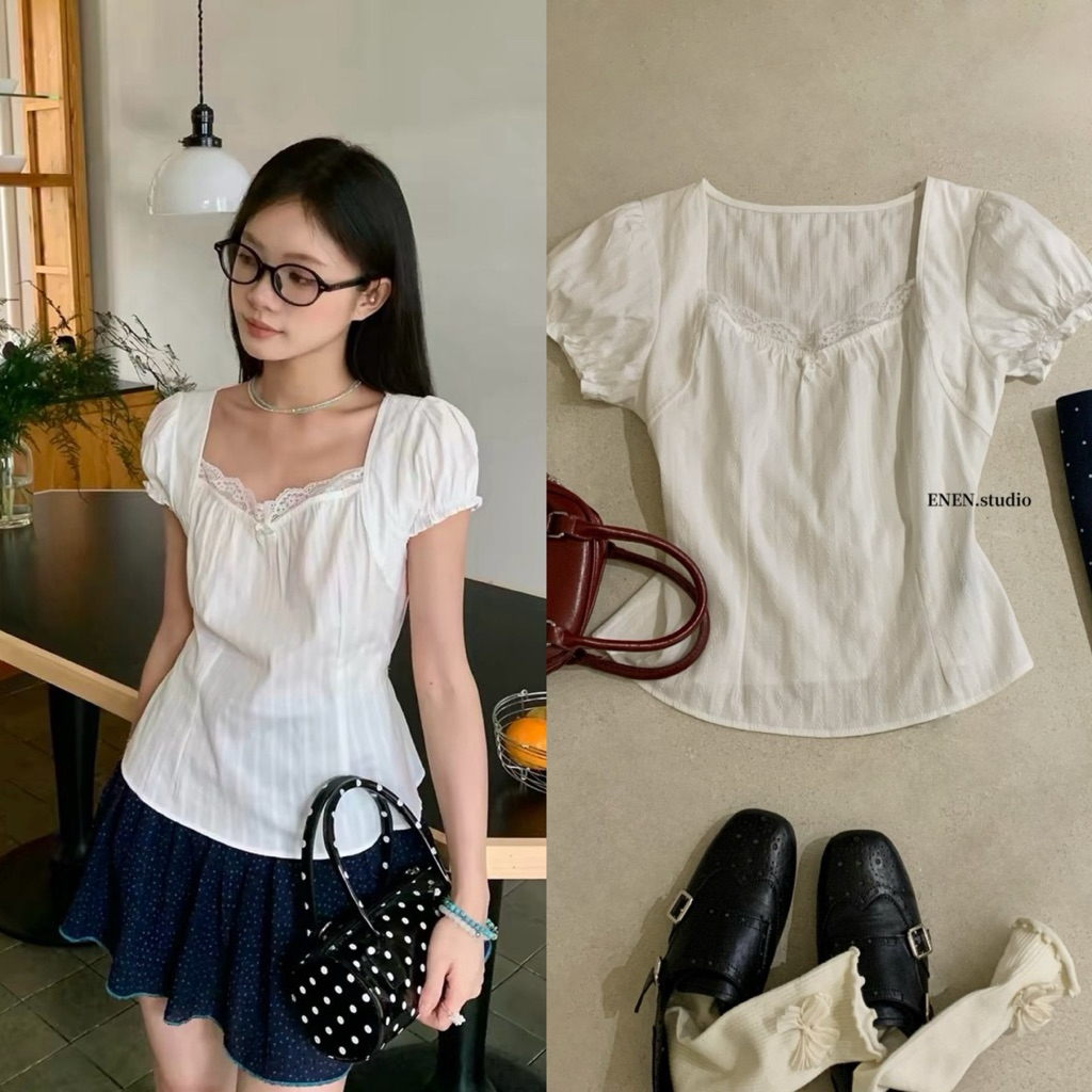 10645# เสื้อแขนตุ๊กตา มีเชือกผูกช่วงเอว เนื้อผ้าดี งานสวย TAG:WG.WE