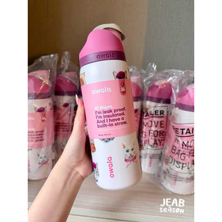 โอวาล่าออกใหม่! ลายน้องแมวสีชมพู (มีขายเฉพาะที่เมกา) Owala Cat College FreeSip 32oz. แก้วน้ำเก็บความเย็น