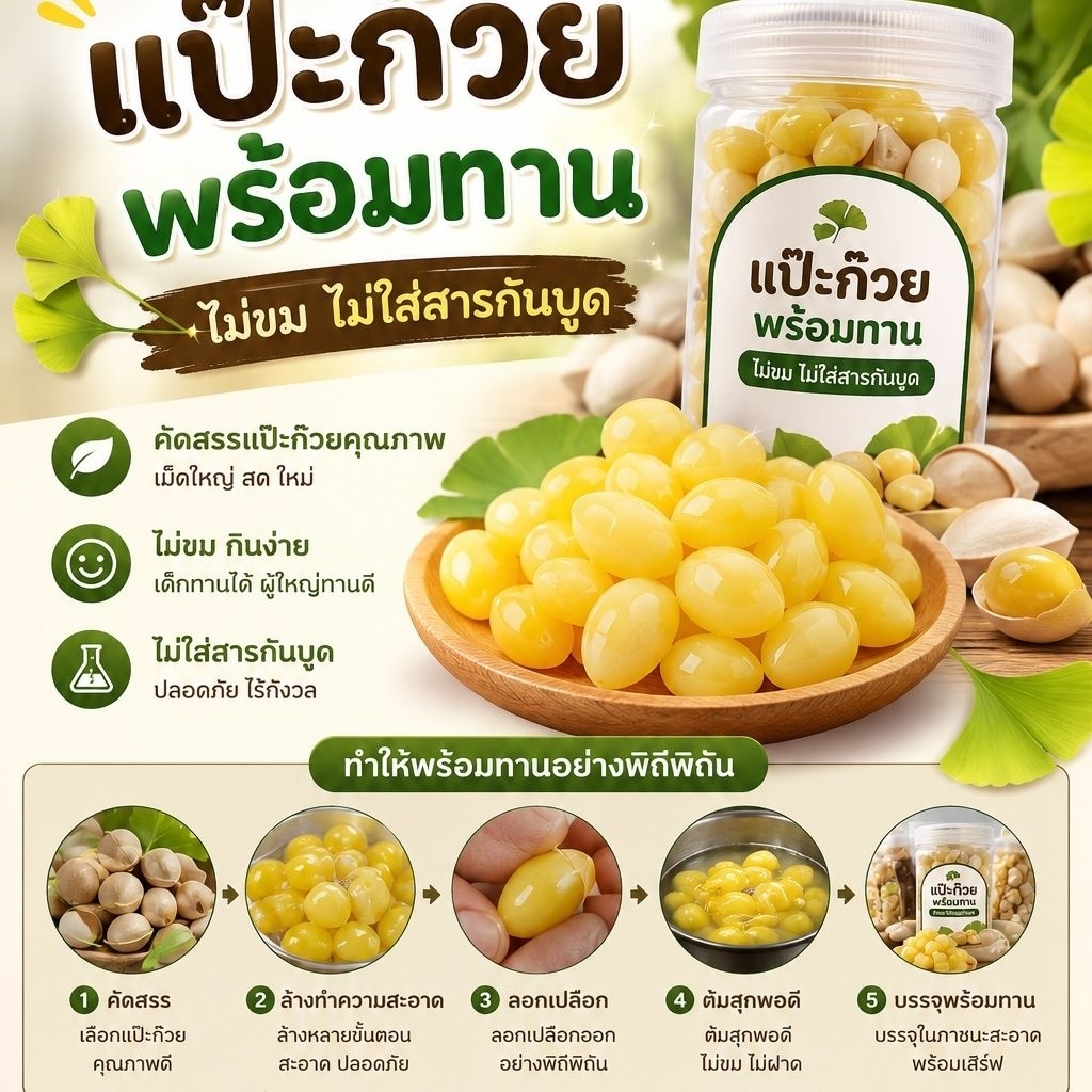 แปะก๊วย แปะก๊วยต้ม(พิเศษเอาเกสรออกแล้ว)