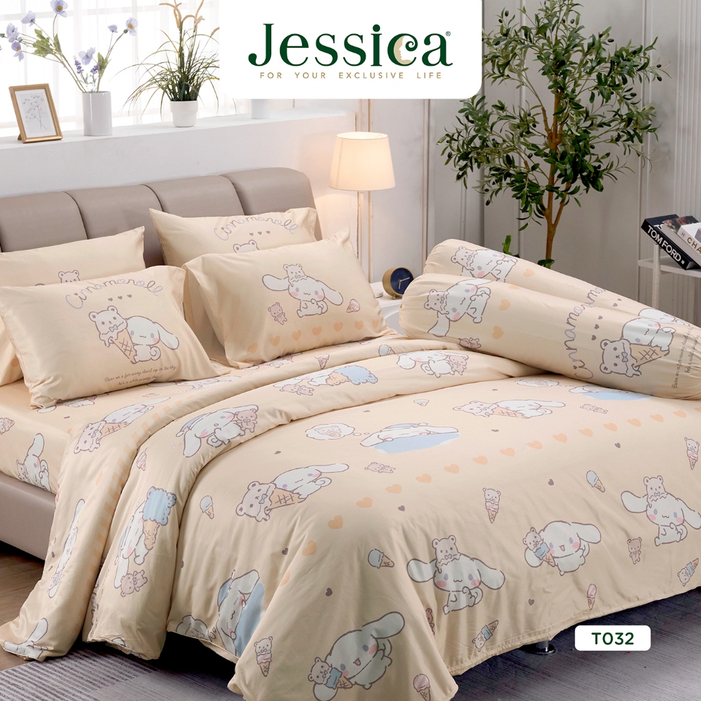 Jessica Tencel T032 Cinnamoroll ชินนามอนโรล เจสสิก้า ลายลิขสิทธิ์แท้ Sanrio ชุดเครื่องนอน ผ้าปูที่นอน ผ้านวม ผ้าห่ม