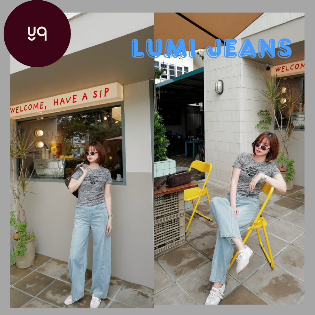 M4 YQKOREANSHOP Lumi Jeans กก.ยีนส์บาเรลฟอกอ่อน ป้ายYQ