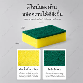 ฟองน้ําล้างจาน 1 ชิ้น ฟองน้ำขจัดคราบสองด้าน ครัวมหัศจรรย์ถูทําความสะอาดหม้อสนิมโฟกัสคราบฟองน้ํา แปรงทําความสะอาดฟองน้ํา
