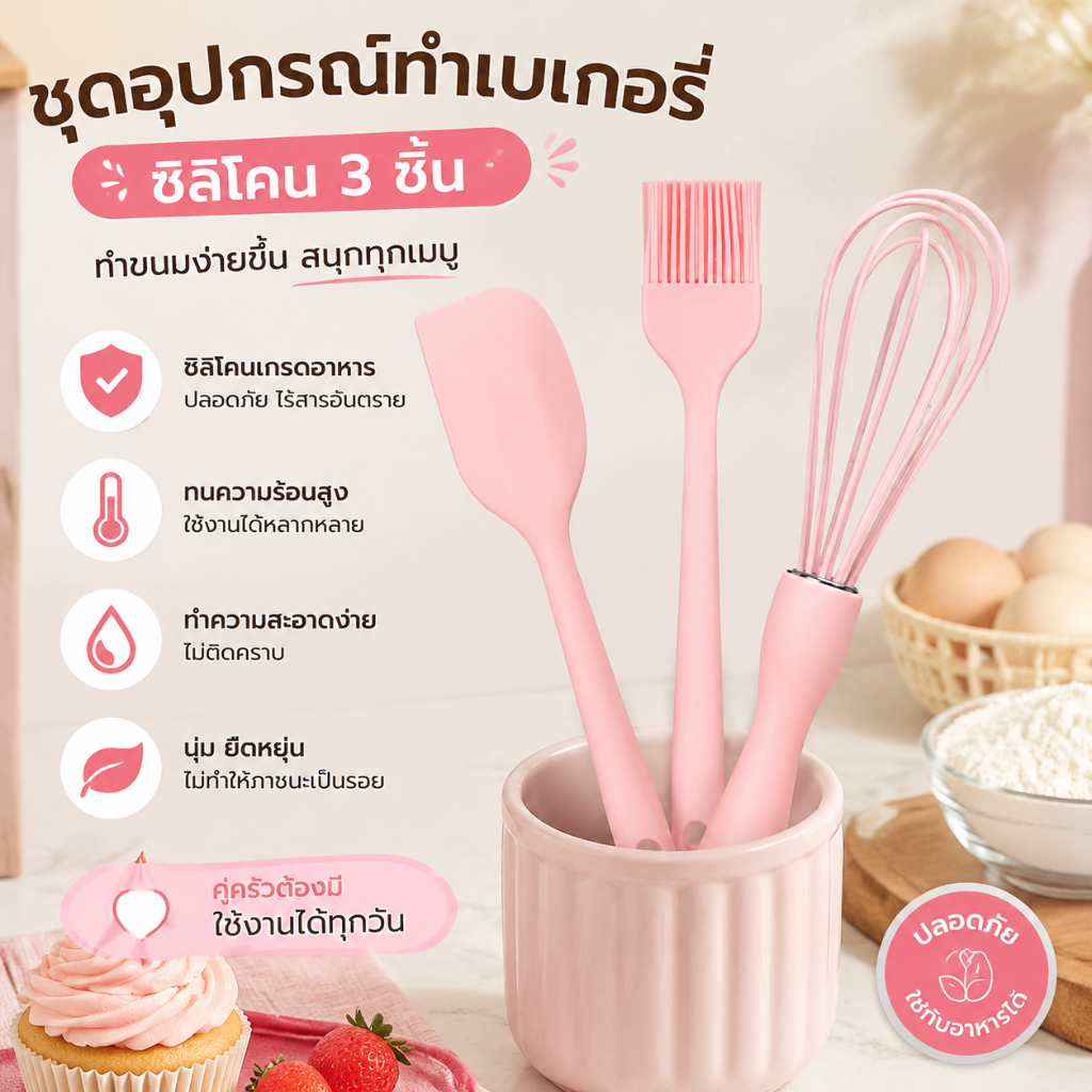 Luxe-T ชุดอบซิลิโคน3ชิ้น/เซ็ตที่ปาดครีมเค้กไม้พายที่ขูดไข่ใช้ในครัวเรือนแปรงทาน้ำมันบาร์บีคิวอุปกรณ์ครัว