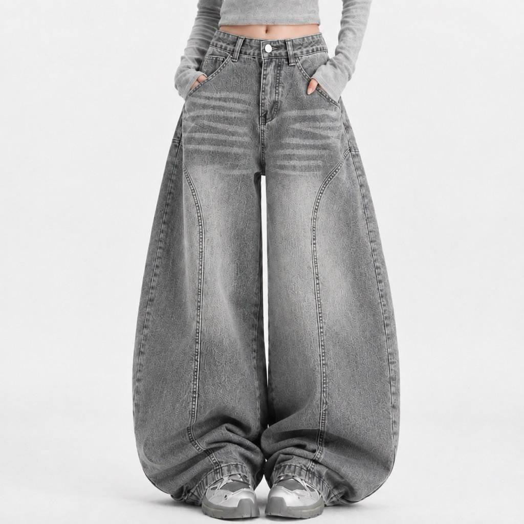 JINJEANS-5961 | (XS-9XL) กางเกงยีนส์ทรงบาเรล baggy กางเกงสาวอวบ  Barel ทรงหลวม เอวสูง