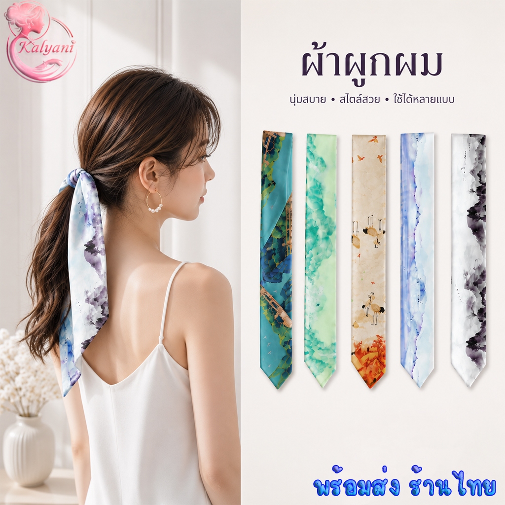 พร้อมส่งจากไทย ผ้าผูกผม ลายธรรมชาติ หลากสีสัน สวย คมชัด มีสไตล์ สวยได้ไม่ซ้ำ ผ้าพันกระเป๋า พันคอ