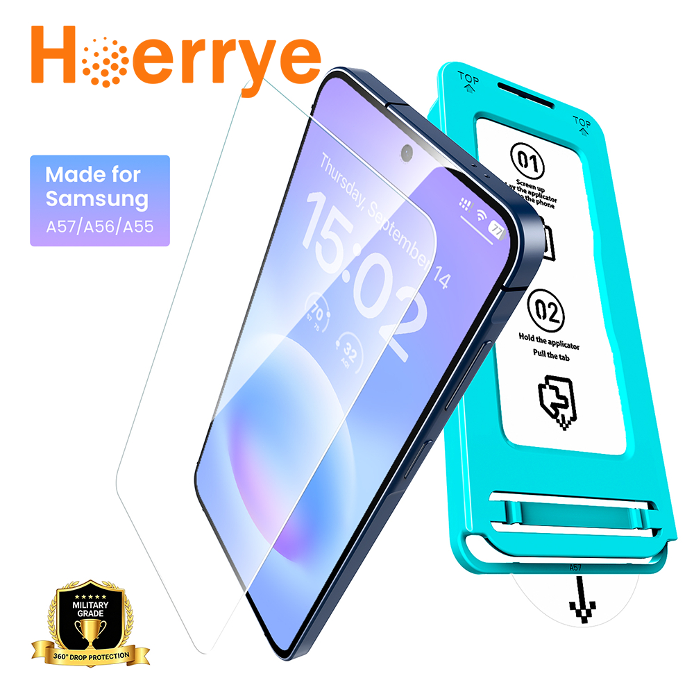 Hoerrye ไม่มีขอบสีดำ ฟิล์ม for Samsung A57 A56 A55 การสแกนลายนิ้วมือ เต็มจอ เอชดี 1pc S25FE ติดตั้งง่าย ฟิล์มกระจก กันตก