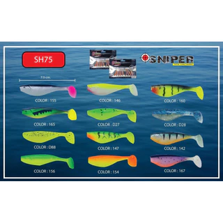 ปลายาง Sniper 3 นิ้ว หางโบก (8 ตัว/ซอง) เหยื่อปลอม PVC Sniper Soft Bait 3" Paddle Tail