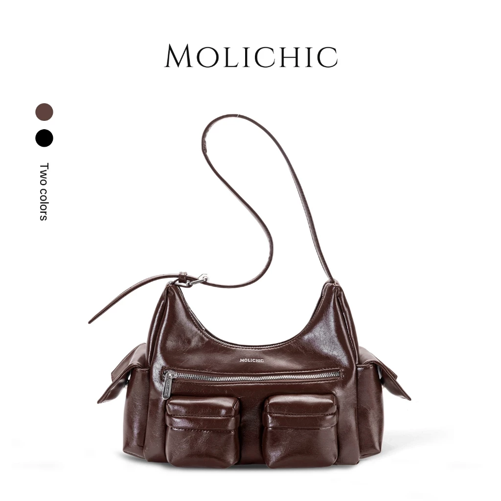 MOLICHIC Hobo Bag กระเป๋าสะพายข้างสไตล์วินเทจ Y2K กระเป๋าผู้หญิงช่องเยอะ จุของได้เยอะ ทรงสวย ทันสมัย