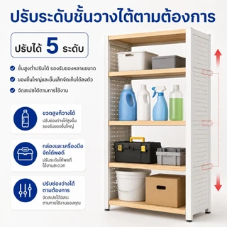 ชั้นวางเครื่องมือช่าง 4ชั้น DIYปรับระดับได้ โครงเหล็กแขวนฮาร์ดแวร์ 100x145x29cm จัดระเบียบห้องช่าง โรงรถ แคมป์ปิ้ง