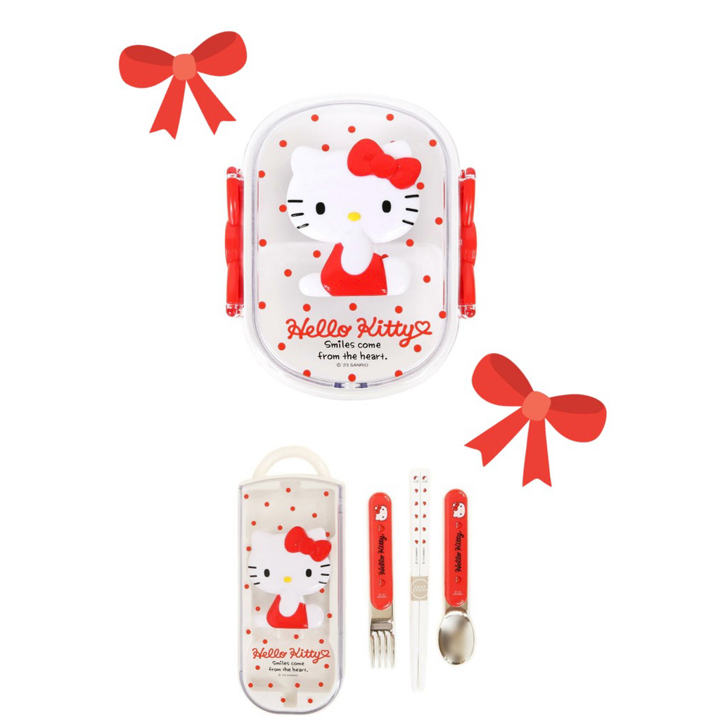 New!!พร้อมส่ง Hello Kitty กล่องอาหาร / เซทช้อนส้อม แบบพกพา สินค้า sanrio japan