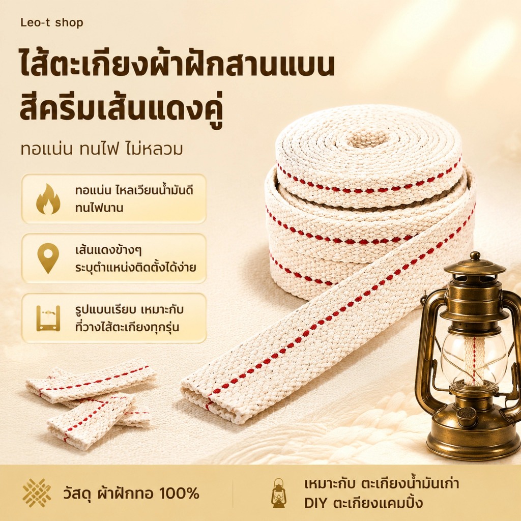 LEO-T ตะเกียงไส้ตะเกียงแบบถักสำหรับตะเกียงน้ำมันคอตตอนแบนไส้ตะเกียงสำหรับตะเกียงน้ำมันตะเกียงน้ำมัน