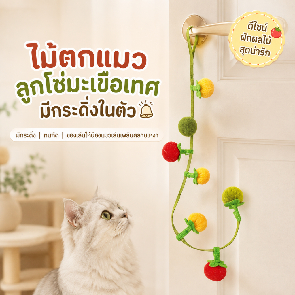 พร้อมส่ง! ไม้ตกแมวลูกโซ่มะเขือเทศ มีกระดิ่งในตัว ใส่กัญชาแมว น่ารัก เล่นเพลิน คลายเครียด คุณภาพดี