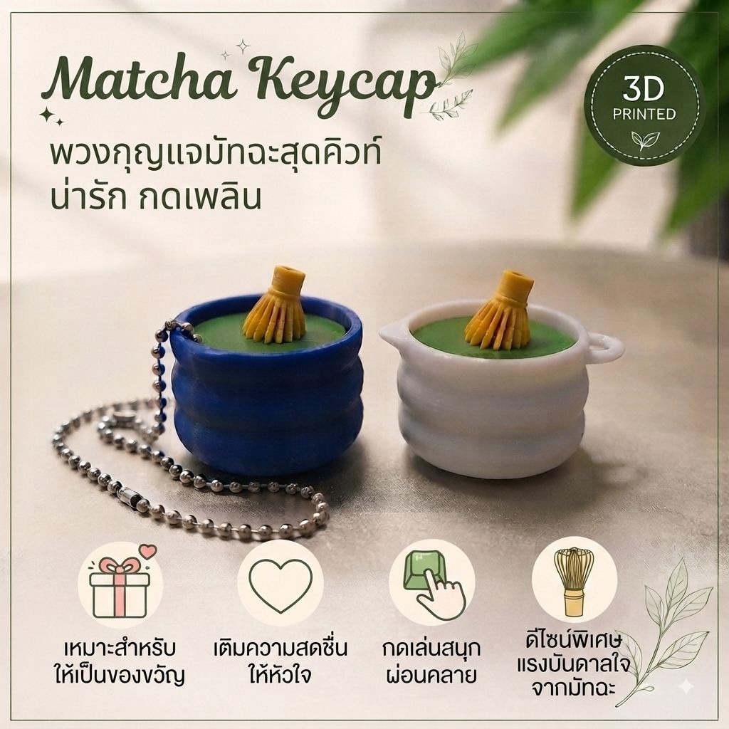 Matcha Clicker คีย์แคปมัทฉะ 🍵 3DPrinted พร้อมพวงโซ่น่ารัก กดเพลินๆฟินๆ