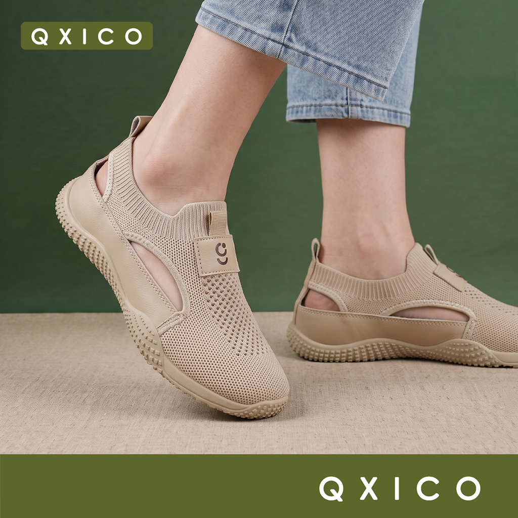 QXICO.TH รุ่น FQ226 รองเท้าผ้าใบผู้หญิง รองเท้าสลิปออนแบบสวม ผ้าทอระบายอากาศ นุ่มเบาใส่สบาย เสริมส้น