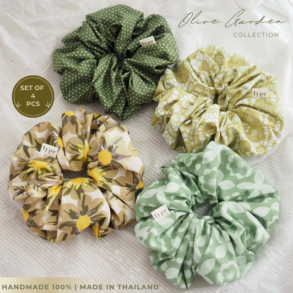 ยางรัดผมแฮนด์เมด เซ็ต 4 ชิ้น ผ้าคอตตอน 100% Olive Garden Collection