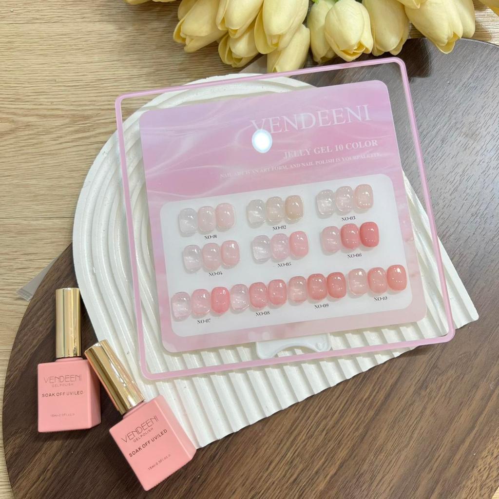 Rose Elixir Pink Syrup  Vendeeni 10 สี  พร้อมชาร์จสำเร็จรูป ชุดยาทาเล็บ