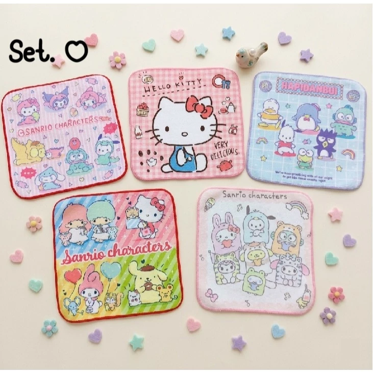 พร้อมส่ง ผ้าเช็ดหน้า เซต 5 ชิ้น มี 2 ไซส์ (15x15cm.) กับ (20x20cm.)