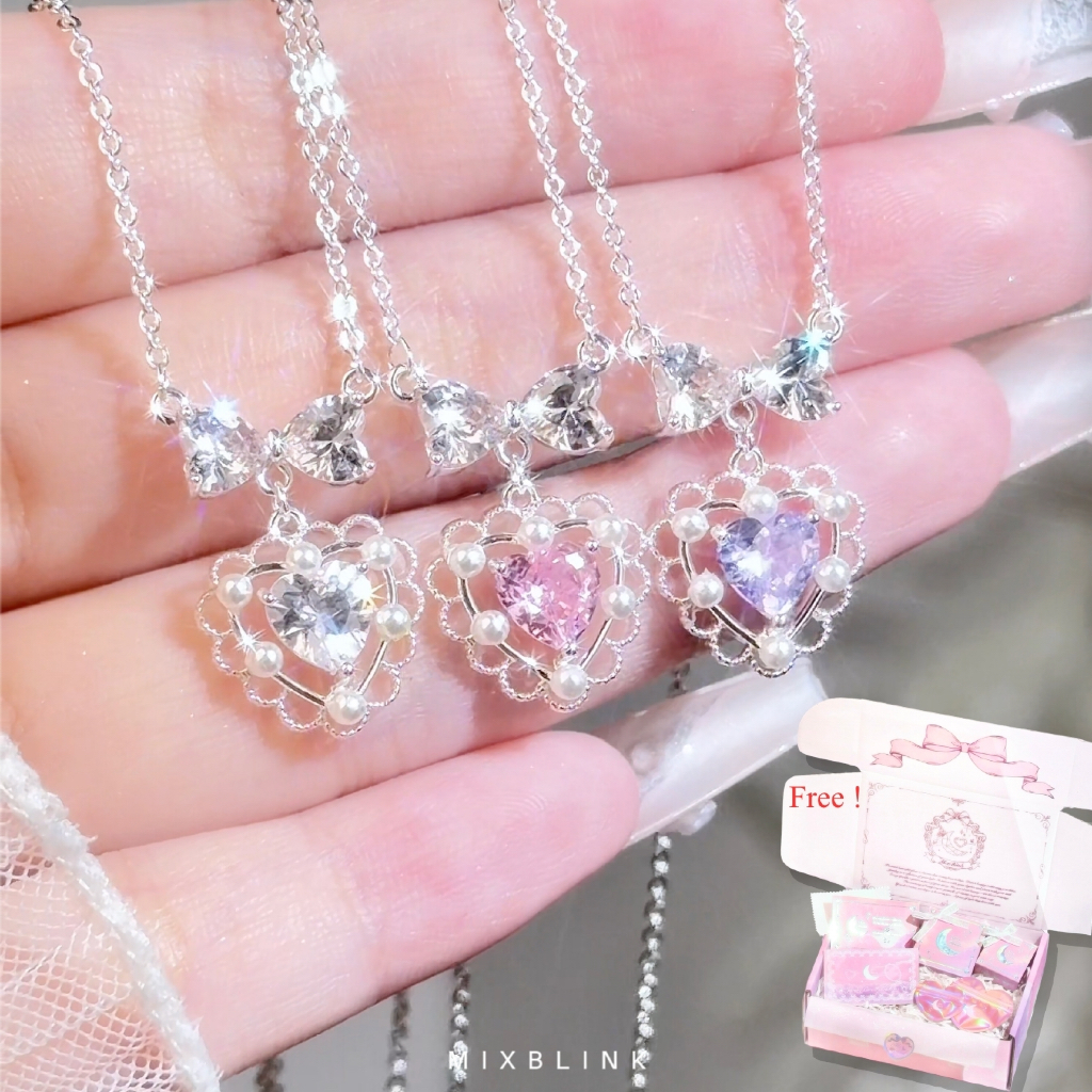 สร้อยคอ ทองเหลืองชุบหนาพิเศษ ส่งฟรี EMS  รุ่น Helena  - ( #E24 ) จี้หัวใจ ลูกไม้ มุก น่ารัก วินเทจ เจ้าหญิง MixBlink