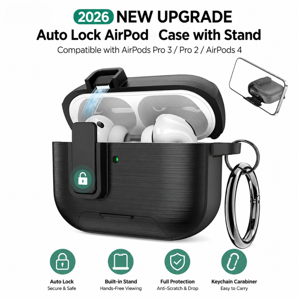 เคสแอร์พอต Pro 3(AirPods 4) ล็อกฝาปิด Gen 4 รองรับ AirPods Pro 1/2/3 เปิดอัตโนมัติ วัสดุผลิตภัณฑ์ TPU PC(2026 New)