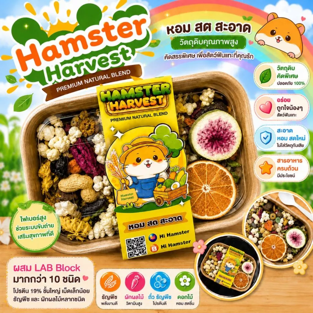 Hamster Harvest อาหารผสมสำหรับแฮมเตอร์ ส่วนผสมจากแบรนด์ดังมากกว่า10 ชนิด ผสมผักผลไม้ประโยชน์ครบถ้วน