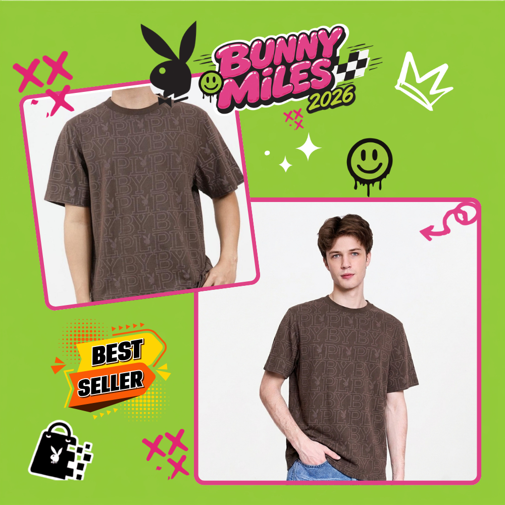 PLAYBOY 07PBเสื้อยืด C  เสื้อผ้าผู้ชาย/เสื้อ/เสื้อยืดสีน้ำตาล รุ่น P1MT269TB045BR