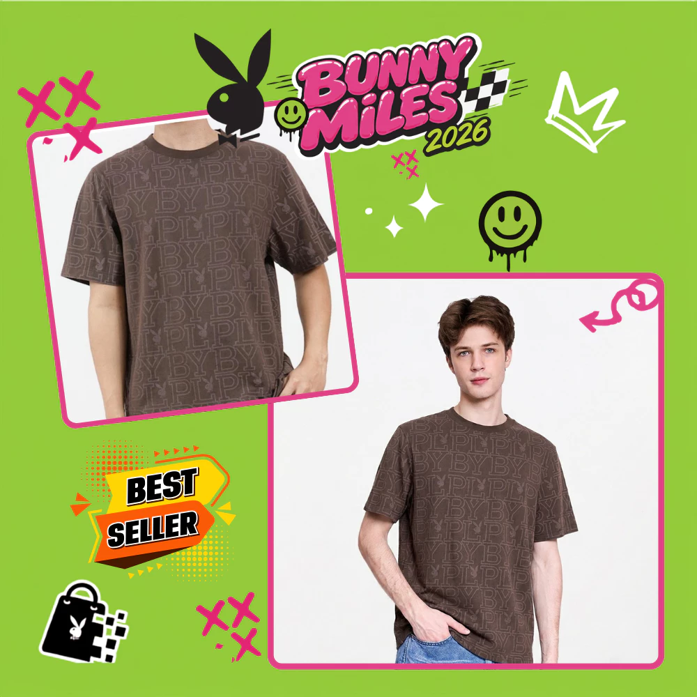PLAYBOY 07PBเสื้อยืด C เสื้อผ้าผู้ชาย/เสื้อ/เสื้อยืดสีน้ำตาล รุ่น P1MT269TB045BR