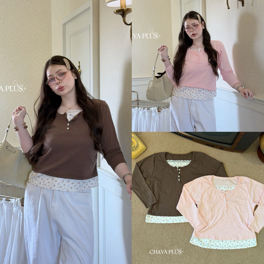 Jasmine top💐☁️ เสื้อแขนยาว แต่งเลเยอร์ ผ้าลายดอกไม้ น่ารักมาก เรียบร้อย แมทซ์ง่าย เสื้อผ้าสาวอวบอ้วน พลัสไซส์ ไซส์ใหญ่