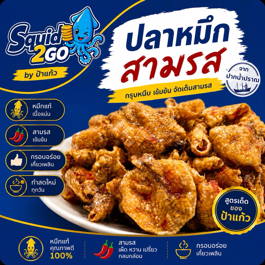 ปลาหมึกสามรส หมึกฉาบสามรส กรอบอร่อย ไม่เหนียว ไม่ผสมแป้ง หวานเค็มเผ็ดเล็กน้อย thumbnail 3