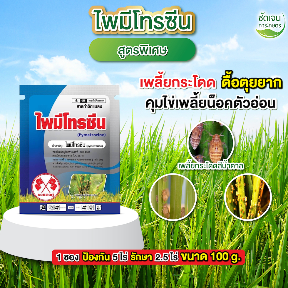 ไพมีโทรซีน สูตรพรีเมียม ขนาด100 กรัม 1 ซอง 5 ไร่ เพลี้ยกระโดดสีน้ำตาล ในนาข้าว
