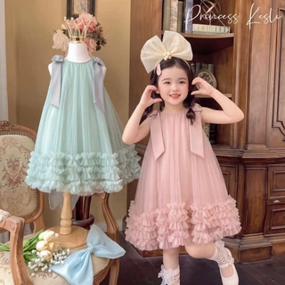 PRINCESS KESLI 1-9 ปี เดรสเด็กผู้หญิง ชุดเดรสแขนกุดเด็กผู้หญิง ตกแต่งโบว์ สำหรับไปงานวันเกิด/ปาร์ตี้
