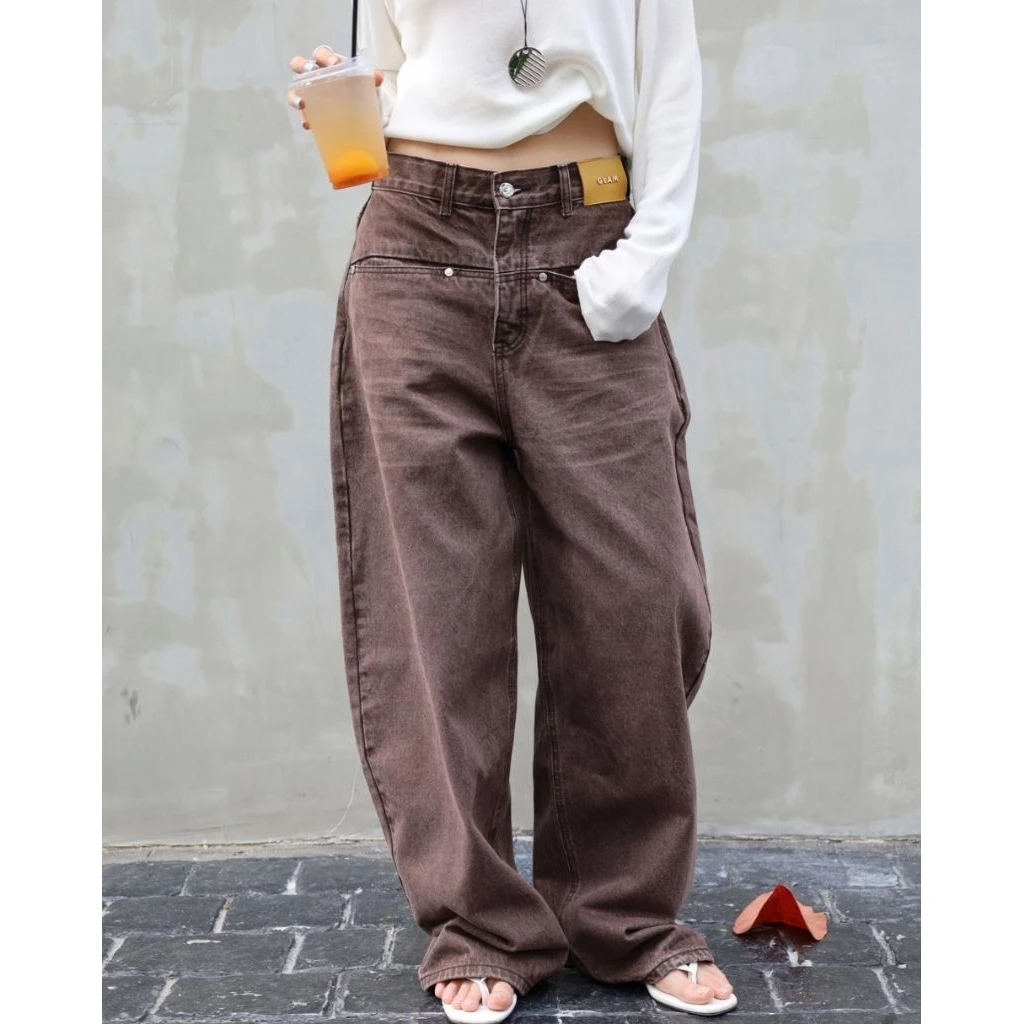 Glamclothes Boyy baggy denim กางเกงยีนส์ขายาว เอวปรับระดับได้ ใส่ได้ทั้งเอวกลาง เอวสูง เอวต่ำ