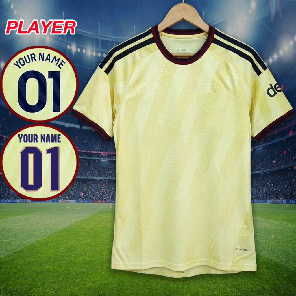 เสื้อบอล เสื้อฟุตบอลเพลเยอร์ ทีม oาs์เซน่oa เยือน สีเหลือง ใหม่26/27 #PY0136 อาร์มพรีเมียร์ทอง,ยูฟ่า/ รับทำชื่อเบอร์ ไซส