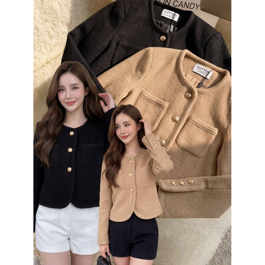 New Tina tweed premium top Tag#cottoncandy งานพรีเมี่ยมเท่านั้น เสื้อเบลเซอร์ผ้าทวีตนำเข้าล่าสุด