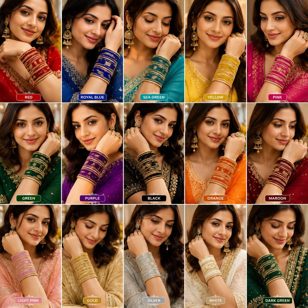 ✨ Indian Bangles Set – Gold Pattern Multi-Color | ชุดกำไลอินเดียลายทองหลากสี ✨