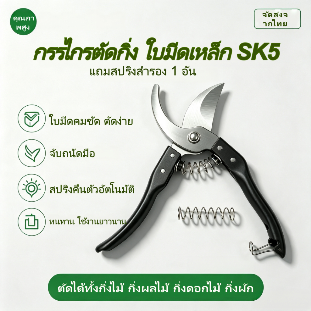 กรรไกรตัดกิ่งไม้ ประหยัดแรงงาน อุปกรณ์ทำสวน ลดแรงกด น้ำหนักเบา SK5