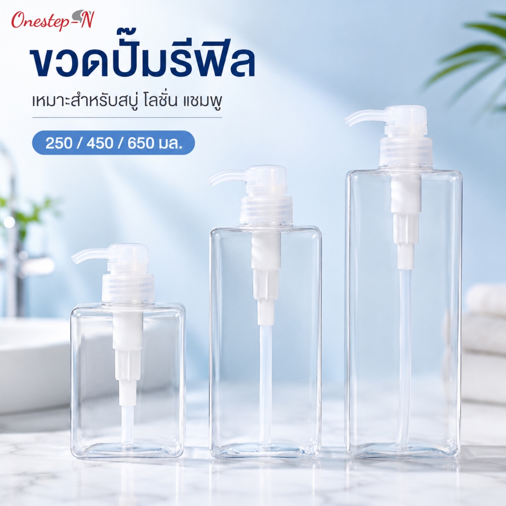 ขวดปั๊มพลาสติกใส ขวดแบ่งบรรจุสบู่เหลว แชมพู โลชั่น เติมซ้ำได้