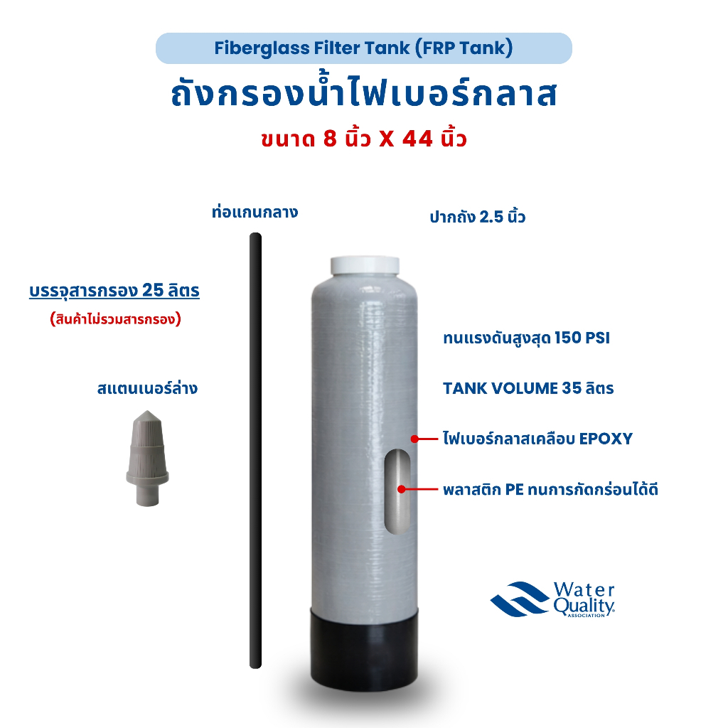 FRP Tank ถังกรองไฟเบอร์กลาส ขนาด 08" x 44"