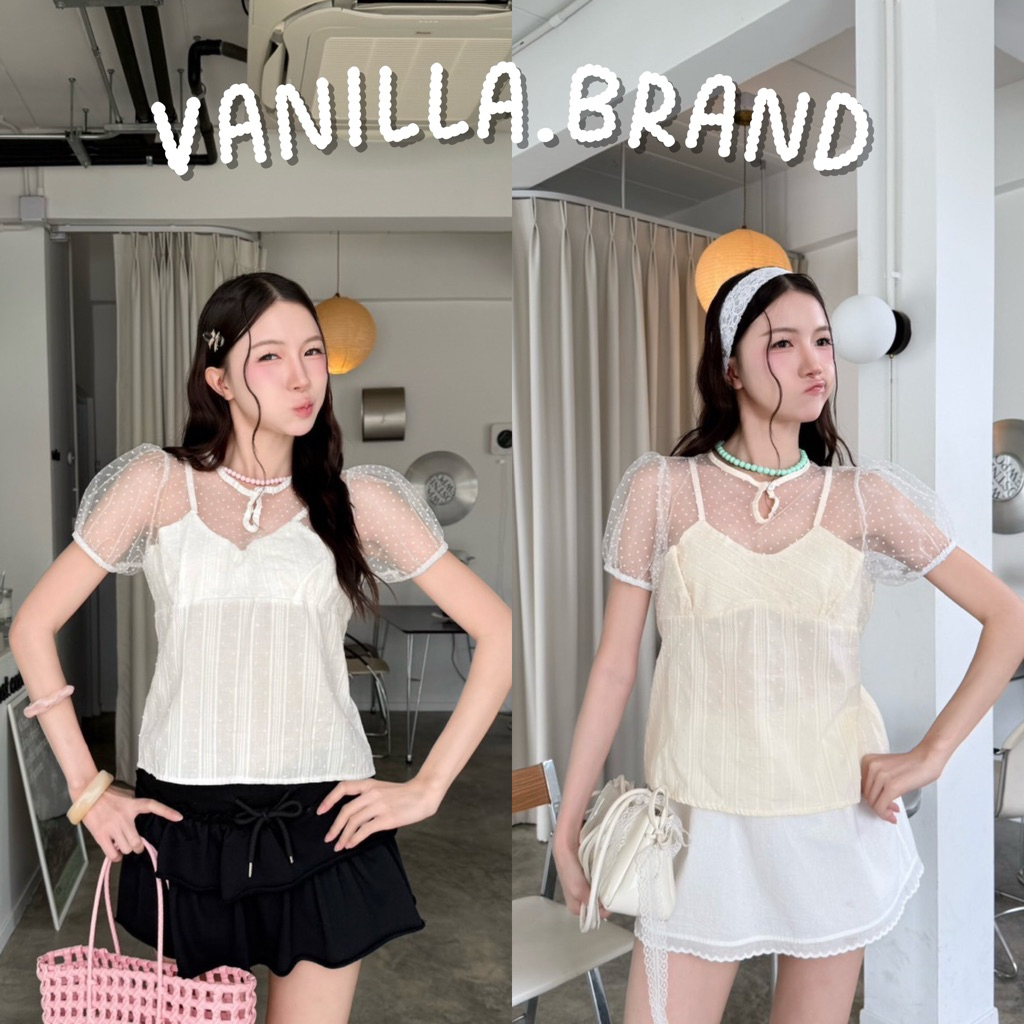 เสื้อแขนตุ๊กตา แต่งสายเดี่ยวด้านในติดกัน -knttm / VB0404