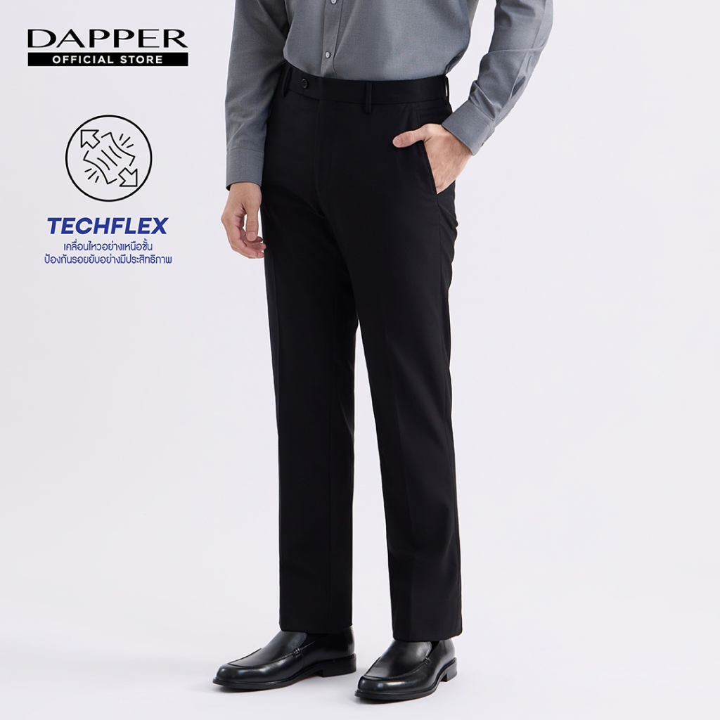 DAPPER กางเกงขายาว TECHFLEX มีลาย Textured ทรง Regular-Fit สีดำ (TB6/BK/801SP)