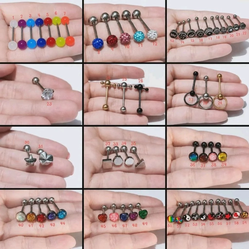 (1อัน)จิวลิ้นขึ้นลวดลาย วัสดุก้านสแตนเลส