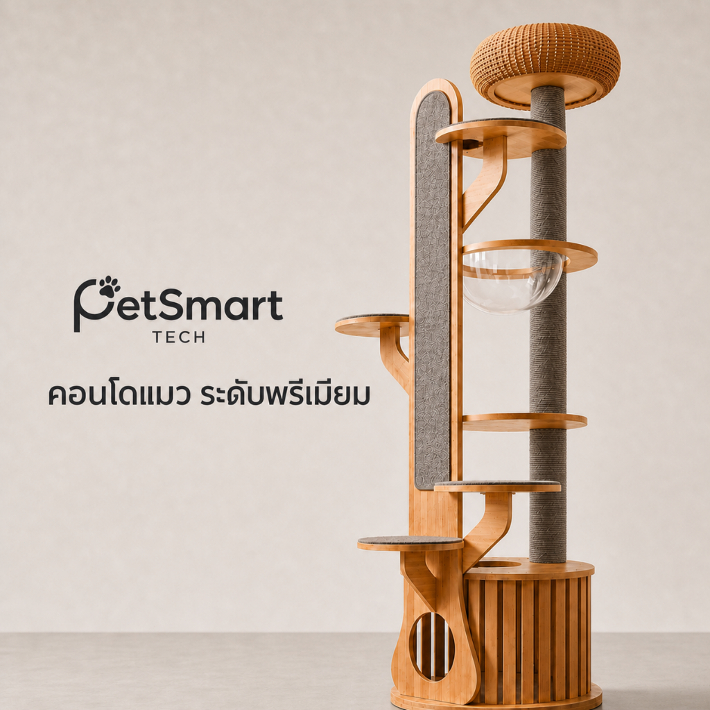 [PetSmart]คอนโดแมวสูง 190cm หลุมอวกาศใหญ่พิเศษ พร้อมตะกร้าหวายและที่ลับเล็บ โครงสร้างแข็งแรง มั่นคง 