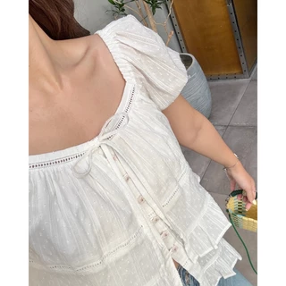 janunstudio • TEENIE two-way layer top 1 สี (เสื้อน้องทีนนี่) - เสื้อระบาย ใส่ได้ 2 ฝั่ง กระดุมดอกไม้ ผูกโบว์ได้